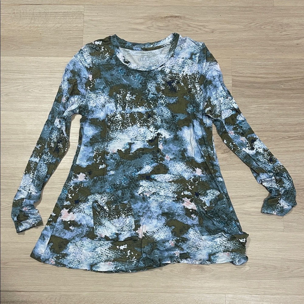 LOGO by Lori Goldstein Blue and Green Long Sleeve Top